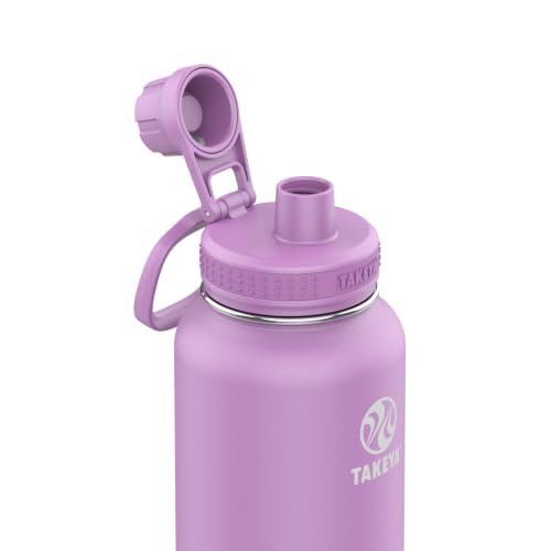 Image of Takeya Actives Stainless Steel Water Bottle, Insulated Spout Lid, Keeps Drinks Cold 24 Hrs, Leakproof, Durable, Dishwasher Safe, Ideal for Gym, Travel, Fits Most Cup Holders, 32 oz /Lilac