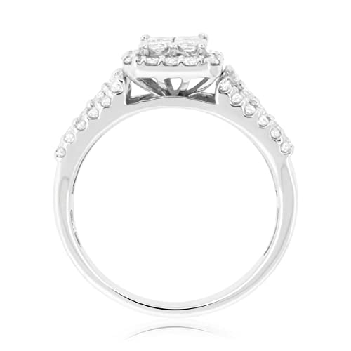 Ranjeeta Princess & Round Cut White Diamond 14K White Gold Fn 925 Sterling Silver Diamond Wedding Trio Ring Set for Women's & Men's4