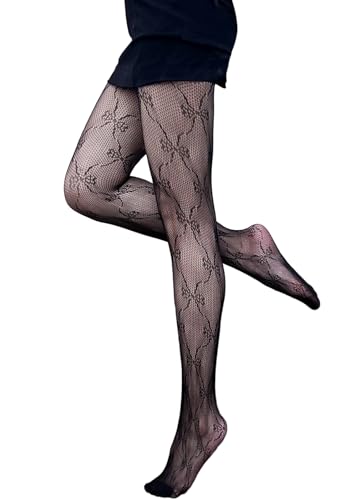 Image of VINICUNCA Women's Fishnet Stockings Lace Patterned Tights High Waist Pantyhose