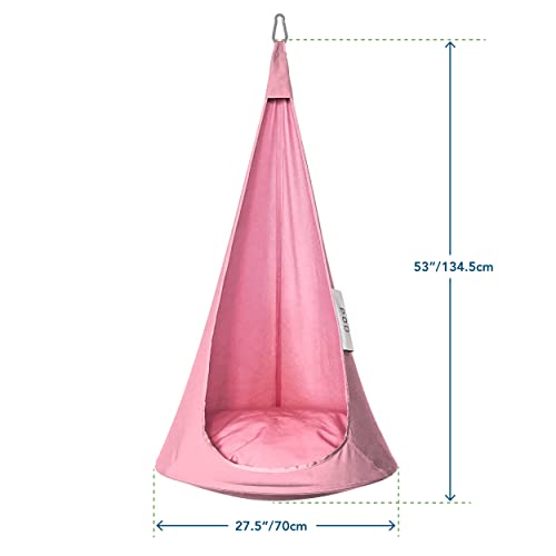Image of Vivere Cacoon Saucer for Kids - Durable Polyester Fabric, Anodized Aluminum Ring, Built-in Cushion, Easy Setup & Storage - Comfortable Hanging Pod for Children 10 & Under (Bubblegum)