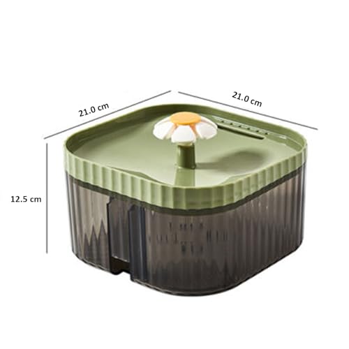 Image of Automatic Pet Water Fountain for Cats and Dogs Ultra-Quiet| BPA-Free and Easy to Clean 2.5L Capacity with Flower Design and Filter System| Encourages Hydration and Fresh Water Flow (Green)
