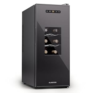 Klarstein Freistehender Weinkühlschrank 1 Zone, Getränkekühlschrank Klein, Kleiner Weinschrank, Wein-Kühlschrank Klein mit Glastür, Indoor/Outdoor Flaschenkühlschrank, Wine Fridge, 12 Flaschen