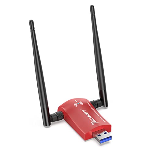 USB-WLAN-Adapter für PC - Techkey 1200 Mbps Dual Band 2,4 GHz/300 Mbps 5 GHz/867 Mbps High Gain Dual 5dBi Antennen Netzwerk WiFi USB 3.0 für Desktop Laptop mit Windows 10/8/7/XP (Rot ) Cover