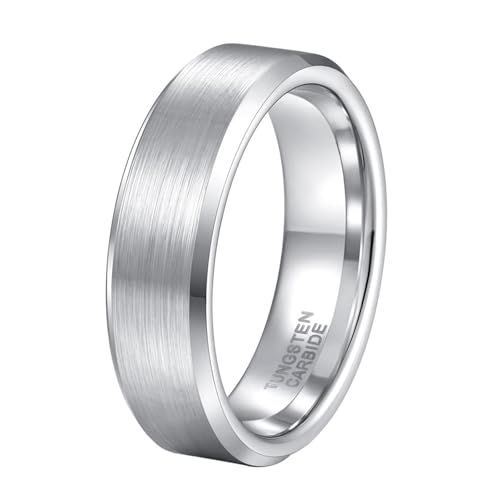 Bague en tungstène argent 6mm avec alliance biseautée élégante