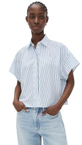 rag & bone Women's Martha Short Sleeve Stripe Poplin Shirt