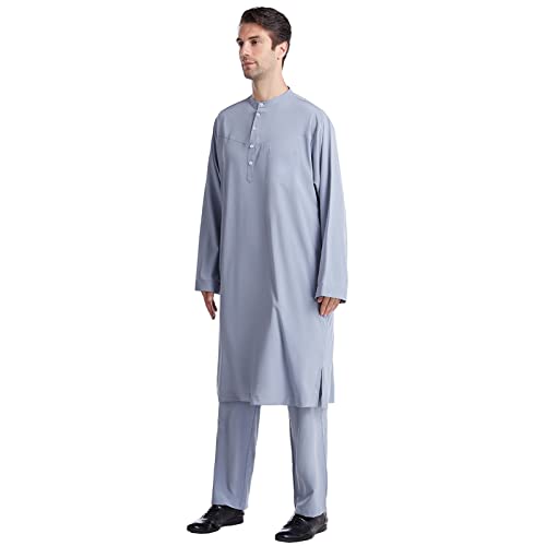 Robe hommes musulman de haute qualité, ensemble traditionnel gris chic taille M - 3