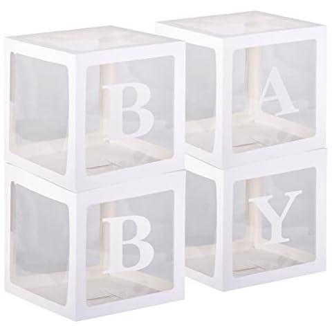 TECKED White Clear Baby Boxes with Baby Letters Party Decoration - Transparent Ballon Boxes Backdrop - Baby Shower Birthday Party ,Gender Reveal ,Wedding -4PCS Cover