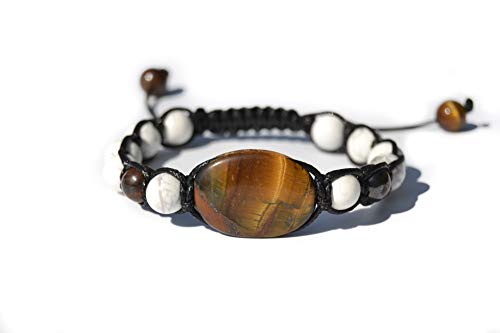 World Crmy Pulsera Ojo de Tigre,Onix,Turquesa Blanca|Hombre&Mujer|Shamballa|Varios Diseños a Elegir|Ideal Yoga,7chakras,Reiki (Turquesa Banca Y 2 Cuentas Ojo De Tigre)