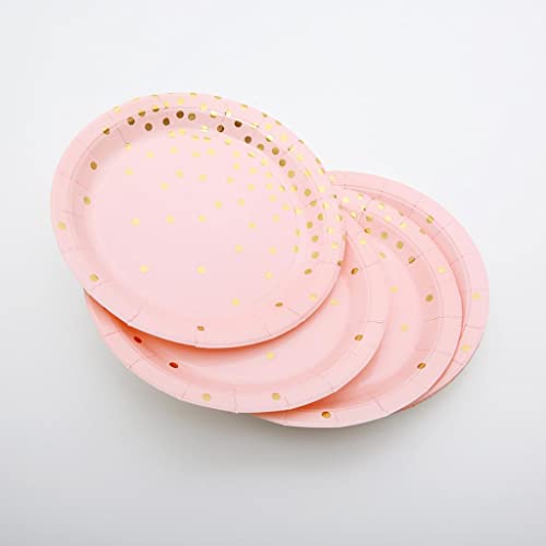 Gepnoo Pacote de 10 Pratos de Papel Descartáveis Rosa Talheres de Mesa para Festa Bebê
