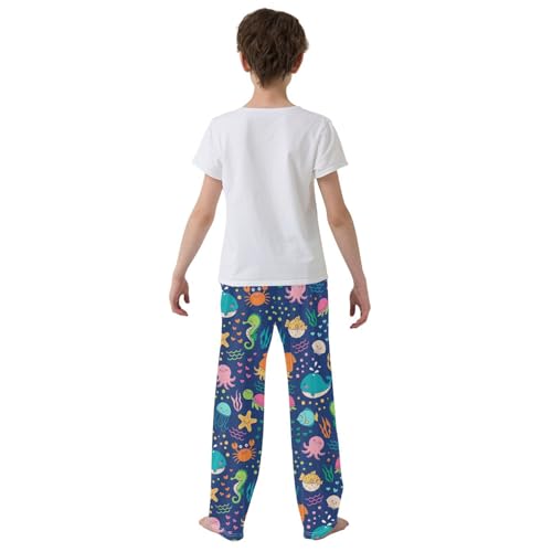 ZZXXB Whale Crab Fish Boys Long Pants Soft Trousers Elastic Waist Kids Lounge Bottoms with Pockets S-XL3