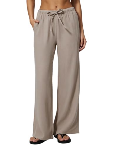 QINSEN Women's High Rise Drawstring Elastic Waist Palazzo Pants Wrinkle-Free Flowy Drape Wide Leg Lounge Trousers Gray Morn M