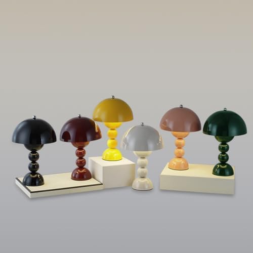 Miniatura 11 de Lámpara de mesa moderna de cúpula roja de mediados de siglo, bonita luz de escritorio estética de hongos, lámpara de acento de mesita de noche