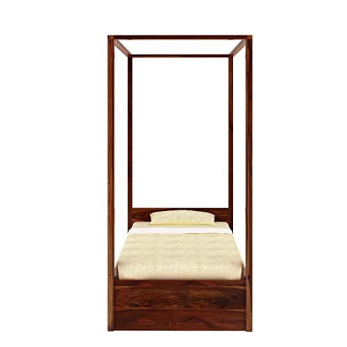 Image of Solid Sheesham Wood Single Size Poster Bed 2 Drawer Storage for Bed Room Living Room Home Wooden Double Bed Palang Solid Wood Bedroom Furniture for Hotel (Honey Finish)
