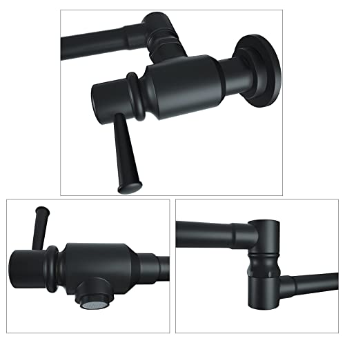 Cwm Matte Black Pot Filler Faucet,Pot Filler Black Folding Faucet,Commercial Wall Mount Stainless Steel Material Stretchable Double Joint Swing Arm With Single Hole Two Handles. #TOP2