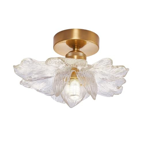 Flower Petal Ceiling Light, Brass Flush Mount Fixture, 3-Color Adjustable