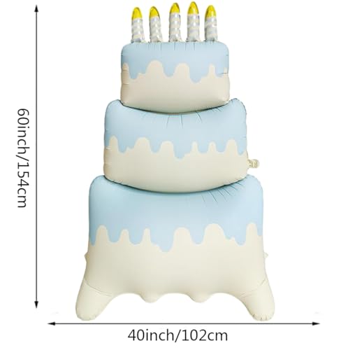 Image of Happy Birthday Cake Foil Standing Balloons 60 Inch,Gaint Three-Tier Matte Cream Blue Thickened Large Mylar Balloon for Girls Women Boys Kids Baby Shower Birthday Party Decorations Supplies