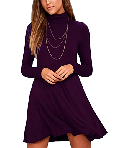 Image of KEEDONE Women's Long Sleeve Turtleneck Casual Loose T-Shirt Dresses