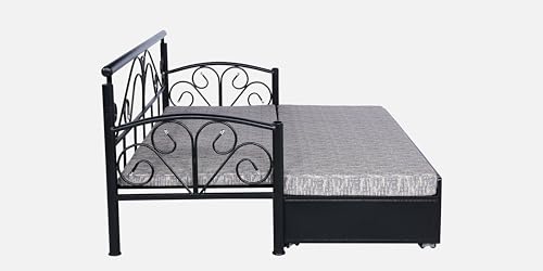 Image of 3 Seater Metal Sofa Cum Bed with Hydraulic Storage | Sofa Set for Living Room, Bedroom, Guest Room| Queen Size Convertible Sofa Bed | Comfortable Seating Sofa MultiGrey & Black