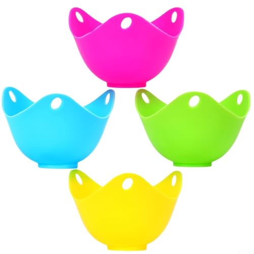 Besshepplo 4-teiliges Set Eierbecher, lustig, bunt, gekochte Eierhalter, antihaftbeschichtet, für Luftfritteuse, Mikrowelle, Kochen, Backen mit hitzebeständigem Design
