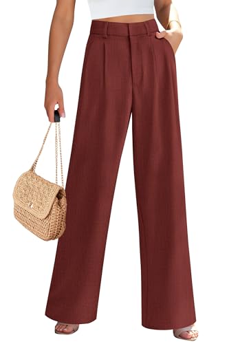 PRETTYGARDEN Women's Summer Elastic High Waisted Work Pants Straight Leg Dressy Business Casual Trousers Slacks Pockets