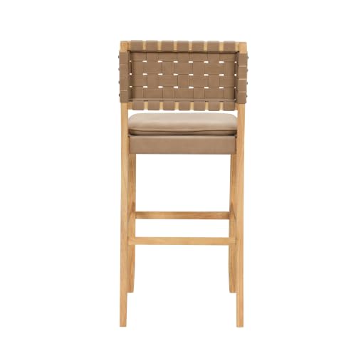 Image of Nathan James Cohen Mid-Century Modern 29 in. Wood Bar Stool, Upholstered Faux Suede Bar Height Stool with Solid Wood Frame, Natural Brown, Set of 4