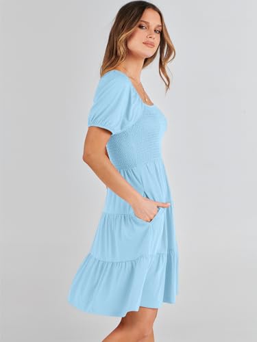 Image of ANRABESS Womens 2026 Summer Casual Dress Square Neck Puff Sleeve Boho Beach Vacation Short Dress