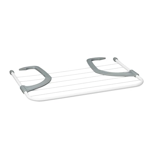 Relaxdays Wäscheständer Heizung, 3er Set, 3 m Trockenlänge, zum Einhängen, Balkon & Heizkörper, Wäschehalter, weiß/grau