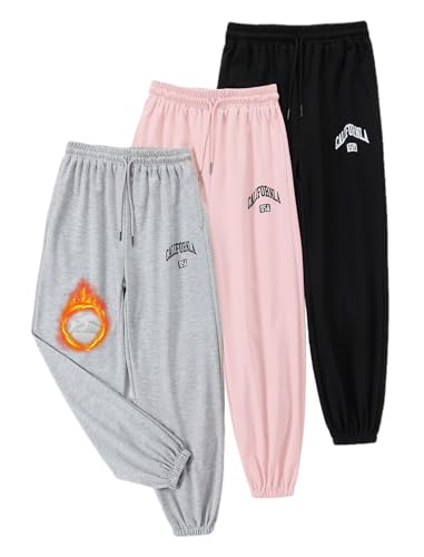Image of EXARUS 3 Pack Girls Sweatpants Joggers Teen Sweat Pants Wide Leg
