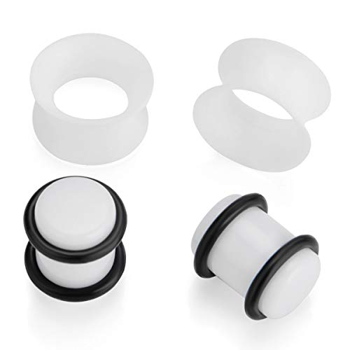 JDXN Acrylic Ear Stretching Kit Tapers Plugs Silicone Tunnels Gauges Expander 14G-00G Jewelry 50 Pieces Set (white -1) - Thumbnail 4