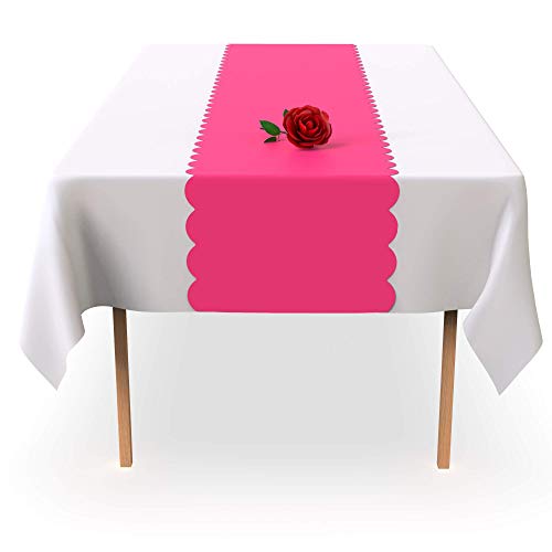 Hot Pink Scallop Disposable Table Runner. 5 Pack 14 X 108 Inch. Plastic Table Runner Adds A Pop Of Color To Your Party Table, By Swanoo #TOP2