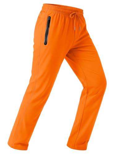 MAGCOMSEN Mens Lightweight Running Pants with Zip Pockets Quick Dry Athletic Elastic Waist Active Sweatpants Orange 38