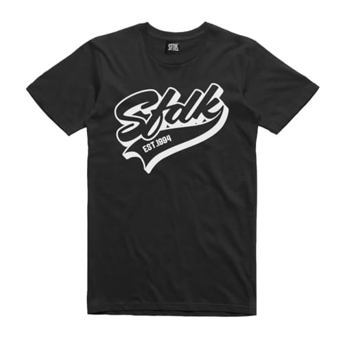 SFDK Camiseta Negra Unisex Majestic - Manga Corta. (FR/ES, Letras, XL, Regular, Regular, Negro)