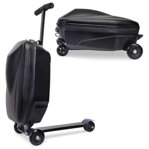 Scooter Luggage, 2- in- 1 Folding Carry On Hardshell Ride On Scooter Suitcase for Aged 4-15, Multifunctional Ride On Lightweight Luggage (Black) Cover