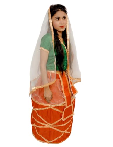Image of Manipuri Traditional Dress for Girls | Manipuri Dress for Kids Girls | North East Indian Dance & Fancy Dress Costume | Cultural Outfit for Theme Parties, School Functions & Competitions | Adult M-L