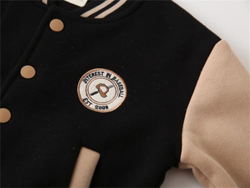 Meufam Toddler Kids Contrast Strip Long Sleeve Thickened Chest Badge Coats Baseball Jacket Outer Button Down Jacket4