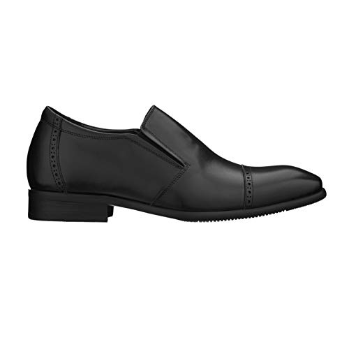 CALTO Men's Invisible Height Increasing Elevator Shoes - Black Leather Slip-on Formal Dress Loafers- 2.4 Inches Taller - Y6115 - Size 8 D(M) US2
