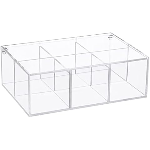 Yeeco Clear Acrylic Capsule Holder with Lid 6 Section Plastic Drawer Box Organizer 7.6”×5.1”×2.6” 6 Compartments Desk Cube Containers for Jewelry，Candy，Coffee，Make Up Accessories Cover