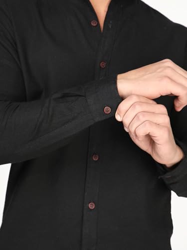 Image of Urbano Fashion Men's Linen Blend Full Sleeve Relaxed Fit Mandarin Collar Casual Solid Shirt