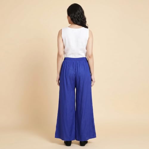 Image of FASHION GALLERY Women's Solid Rayon Palazzo Pants | Relaxed Fit Full Length Wide Leg Palazzo | Elastic Waist Comfortable Casual Lounge Office Ethnic Flared Trousers for Women