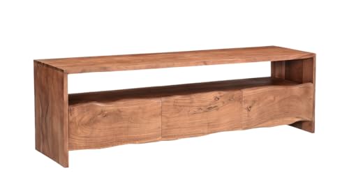 Image of The Attic Live Edge TV Cabinet|Solid Wood Sideboard TV Cabinet for Living Room|Classy Live Edge TV Cabinet|Wooden Free Standing TV Unit Side Board Table with Storage|Honey Matte Finish