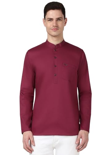 Image of Peter England Men Cotton Regular Fit Everyday Festive Solid Short Kurta