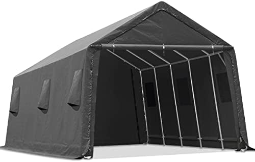 ADVANCE OUTDOOR 13×20 ft Garage Tent Carports with 2 Roll up Doors & Vents Outdoor Portable Storage Shelter for Vehicle Truck Boat Anti-UV Snow Resistant Waterproof, Gray