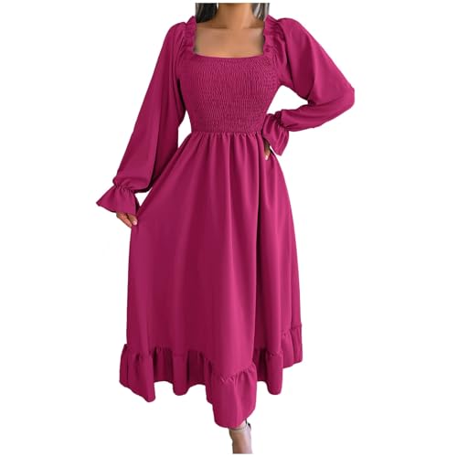 Robe mi-longue rouge à volants avec buste smocké extensible confort L