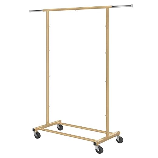Simple Trending Standard Rod Clothing Garment Rack, Rolling Clothes Organizer on Wheels for Hanging Clothes, Golden Yellow