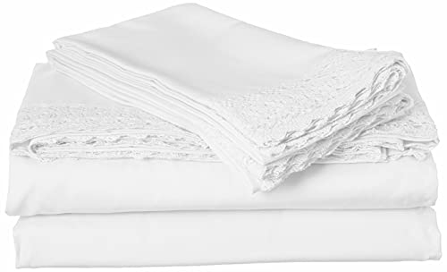 Modern Threads 1MFLACEG-WHT-FL Soft Microfiber Crochet Lace Sheets - Luxurious Microfiber Bed Sheets - Includes Flat Sheet, Fitted Sheet cover