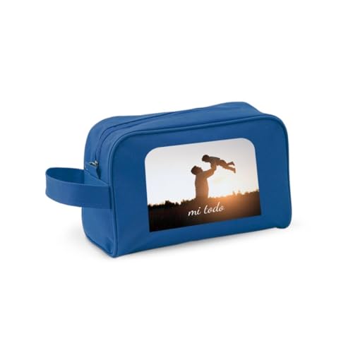 DEREGALOOS Neceser Personalizado con Nombre o Iniciales. Bolsa Multiusos Unisex en 6 Colores. Ideal para Viaje, Aseo, Colegio o Regalo Original para Hombre, Mujer, Niño y Niña (Azul)