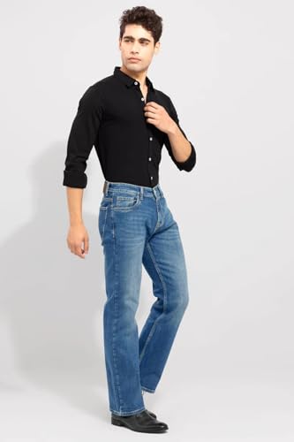 Image of Waltz Men's High Waist Stretchable Boot Cut Wide Leg Flared Casual Denim Bell Bottom Jeans Pants for Men - Comes in Multiple Sizes & Colours (Black, Dark & Light Blue, Grey, White & Khaki) 28 to 40
