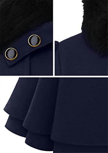 OMZIN Women's Long Shaggy Belted Pea Coat Slim Faux Fur Collar Coat Bridal Jacket with Belt3