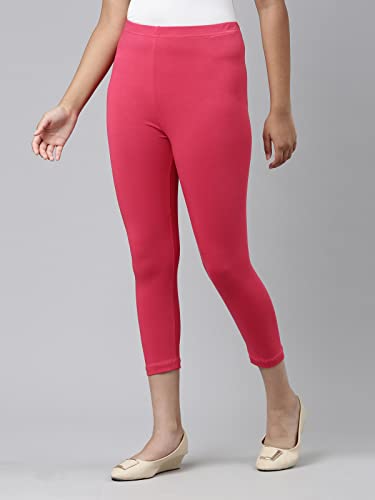 Image of GO COLORS Girls Solid Mid Rise Slim Fit Cropped Leggings