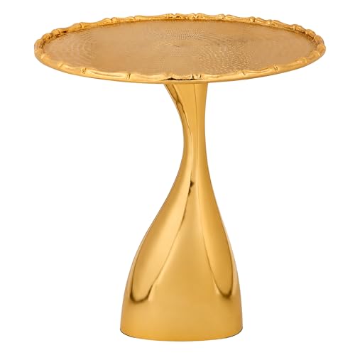 Round Side Table, 15x18 Inch Metal Accent Table with Pedestal Base